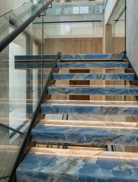 Blue onyx marble staircase