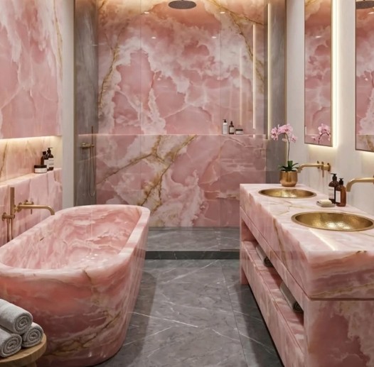 Pink onyx marble bathroom